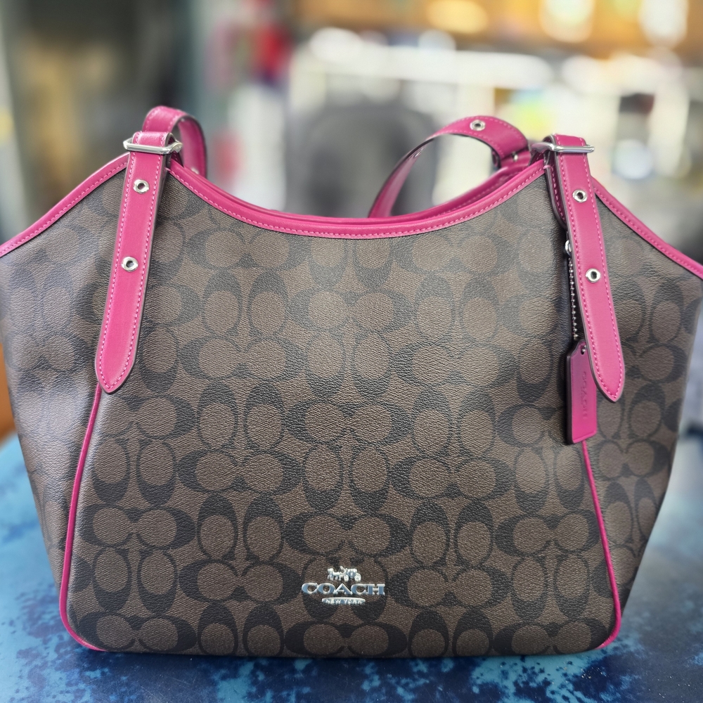 Coach Signature Brown and Pink Shoulder Bag - J2339-CM076